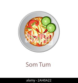 Vue de dessus de l'alimentation populaire de Thaïlande,Som Tum,in cartoon vector design Illustration de Vecteur