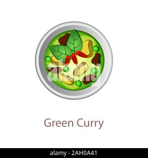 Vue de dessus de l'alimentation populaire de Thaïlande,Curry vert,in cartoon vector design Illustration de Vecteur