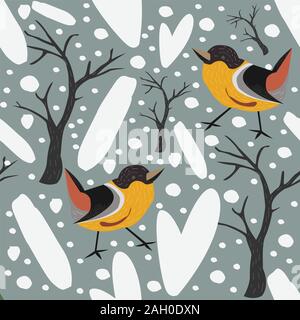 Modèle sans couture. L'hiver. Birdss, épinette, sapin, baies et d'arbres.Vector Illustration. Joyeux Noël/hiver Collection. Design moderne Illustration de Vecteur