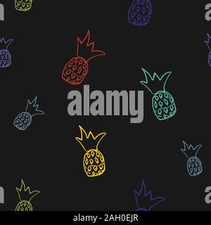 Golden pineapple transparente motif sur fond sombre. Répéter l'ananas exotique motif. Vector Illustration Illustration de Vecteur