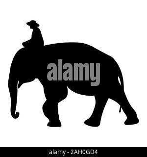 Éléphant Éléphant noir avec mahout Asie silhouette marcher, disign graphiques contour vectoriel Illustration isolé sur fond blanc Illustration de Vecteur