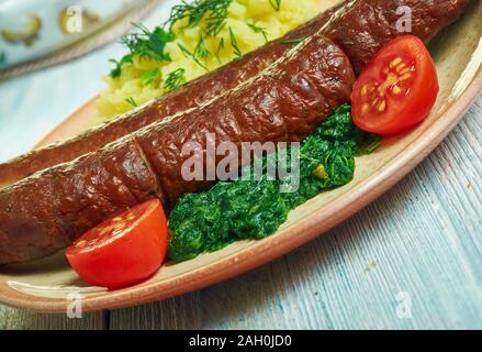 Bregenwurst, saucisses de spécialité de Basse-Saxe et de Saxe-anhalt traditionnellement à base de viande de porc, de porc, de porc ou de bétail et cerveau Banque D'Images