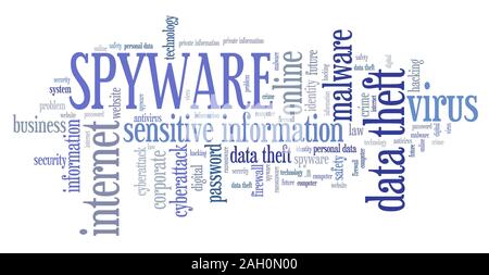 Spyware virus - violation de la sécurité informatique concept. Nuage de mots. Banque D'Images