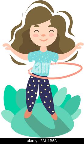 Petite fille faire de l'exercice avec application de l'été, jeu de sport pour les enfants et l'équipement Illustration de Vecteur