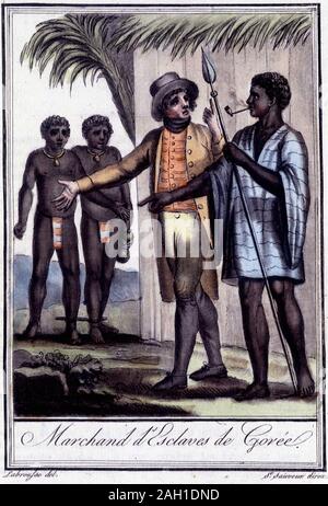 Marchand d'esclaves de Gorée - dans 'Encyclopedie des voyages' par Grasset St Sauveur, éd. Deroy, Paris, 1796 Banque D'Images