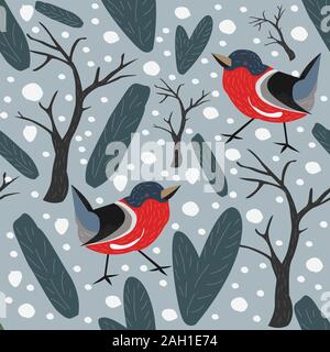 Modèle sans couture. L'hiver. Birdss, épinette, sapin, baies et d'arbres.Vector Illustration. Joyeux Noël/hiver Collection. Design moderne Illustration de Vecteur