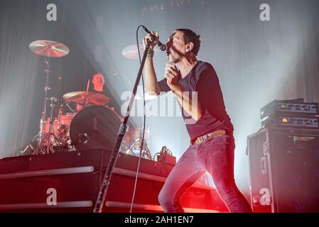 Manchester, UK. 21 décembre 2019. Rick Witter, Paul Banks, Tom Gladwin, Joe Johnson et Alan Leach de la bande faire sept au O2 de Manchester Victoria Warehouse sur leur Shedcember annuelle tournée britannique, Manchester 2019-12-21 . Crédit : Gary Mather/Alamy Live News Banque D'Images