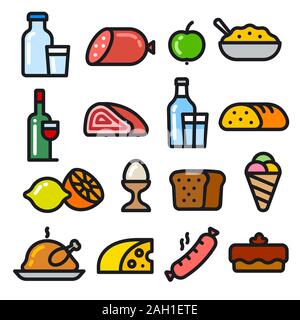 Illustration des produits alimentaires et des repas un minimum d'icônes Illustration de Vecteur