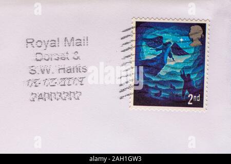 2e classe sur l'enveloppe de timbres de Noël avec Royal Mail Dorset & S.W. Hants affranchis Banque D'Images