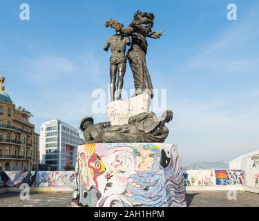 Statue de la Place des martyrs au cours de manifestations Liban, Beyrouth, Liban Banque D'Images