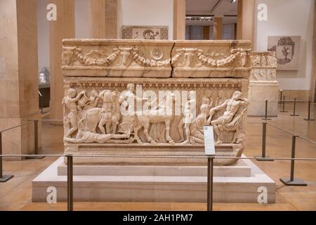 Sarcophage avec la légende d'Achille, Musée National, Beyrouth, Liban Banque D'Images
