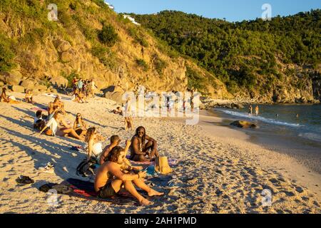 La plage de Shell Beach ou Shellona, Saint Barthélemy ou St Barths ou St Barth, mer des Caraïbes Banque D'Images