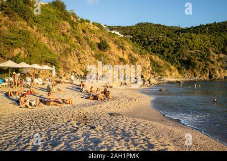 La plage de Shell Beach ou Shellona, Saint Barthélemy ou St Barths ou St Barth, mer des Caraïbes Banque D'Images