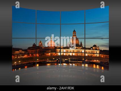 Vue sur l'Elbe à Bruehls exposée et de la vieille ville de Dresde, Saxe, Allemagne, Europe Banque D'Images