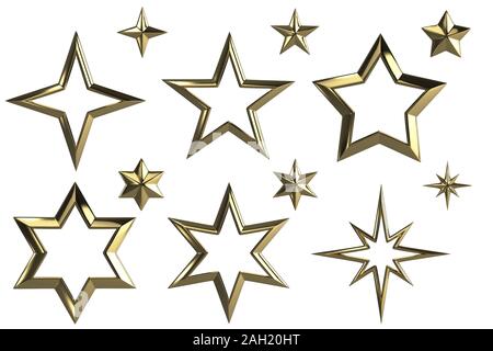 Golden stars collection isolated with clipping path Banque D'Images