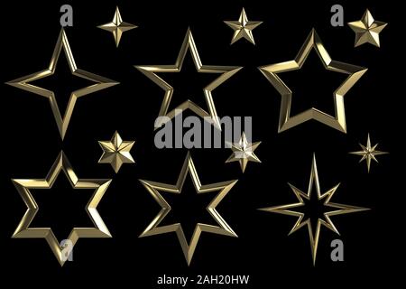 Golden stars collection isolated with clipping path Banque D'Images