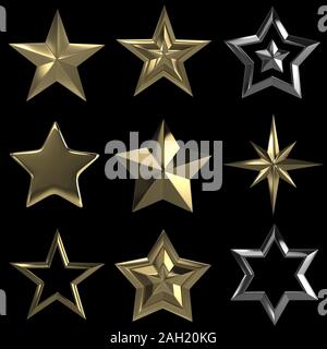 Golden stars collection isolated with clipping path Banque D'Images
