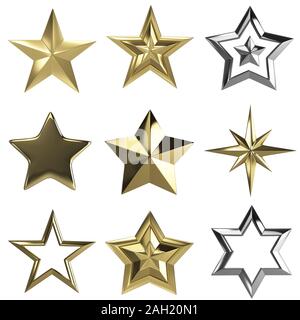 Golden stars collection isolated with clipping path Banque D'Images