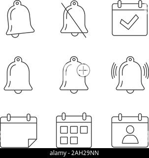 UI/UX icons set linéaire. Notifications Me modes, jour complet, alarme, calendrier, rappel, plage de date, contact. Fine ligne contour des symboles. Vecteur isolé Illustration de Vecteur