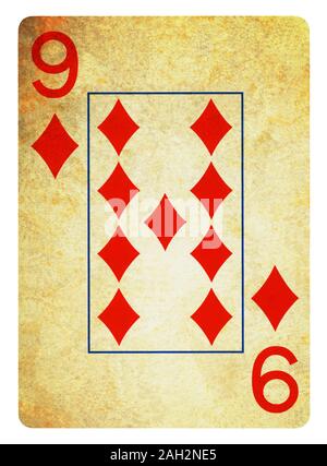 Neuf de carreau Vintage playing card - isolated on white (chemin inclus) Banque D'Images