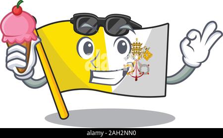 Heureux caricature de drapeau vatican Faites défiler avec la crème glacée Illustration de Vecteur