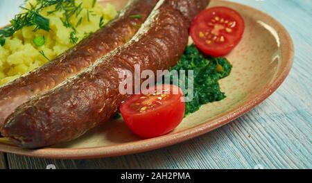 Bregenwurst, saucisses de spécialité de Basse-Saxe et de Saxe-anhalt traditionnellement à base de viande de porc, de porc, de porc ou de bétail et cerveau Banque D'Images