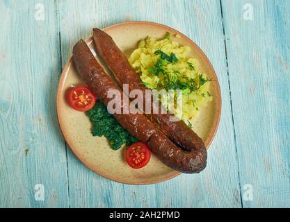 Bregenwurst, saucisses de spécialité de Basse-Saxe et de Saxe-anhalt traditionnellement à base de viande de porc, de porc, de porc ou de bétail et cerveau Banque D'Images