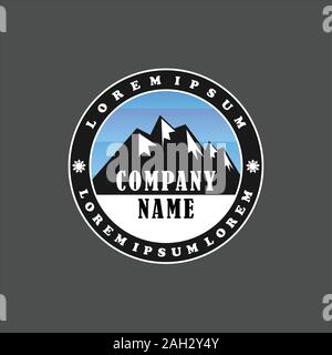 Modèle de conception de logo de l'Himalaya, montagne, sel, Logo Emblème Concept, escalade, Ellipse, arrondi, noir et blanc, ciel bleu Illustration de Vecteur
