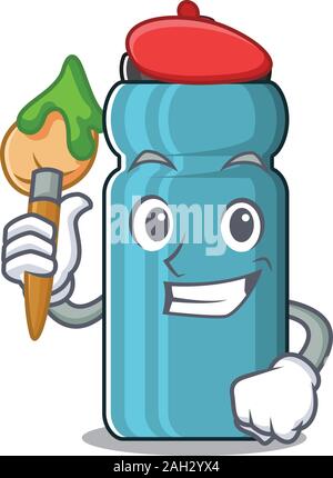 Bouteille d'eau drôle personnage artiste défilement holding brush Illustration de Vecteur