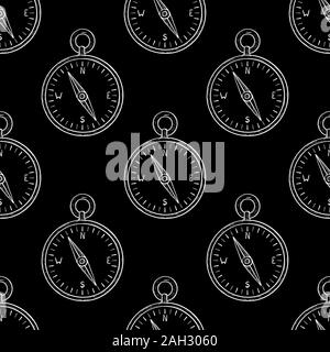 Compas de navigation. Contours dessinés à la main, croquis sur fond noir. Modèle sans couture Illustration de Vecteur