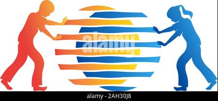 Pousser le logo de demi-cercle joint enfant Banque D'Images