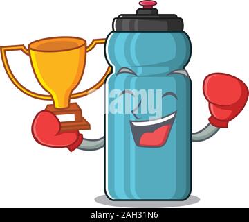 Gagnant de boxe super cool water bottle défiler dans Mascot cartoon design Illustration de Vecteur