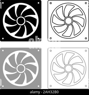 Ventilateur pour processeur CPU refroidisseur Ventilateur du système de refroidissement aperçu l'icône de couleur gris noir style télévision illustration vectorielle simple image Illustration de Vecteur