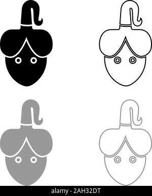 Femme chef avec l'icône de la faux visage devant définir les grandes lignes de couleur gris noir style télévision illustration vectorielle simple image Illustration de Vecteur