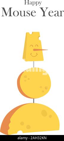 Alimentation vecteur illustration isolé sur blanc. Happy smiling snowman faite de fromage. Bannière, concept de l'affiche pour le nouvel an chinois 2020. Message d'accueil, calendrier Illustration de Vecteur
