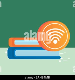 Bouton de signal de connexion wifi avec books Illustration de Vecteur