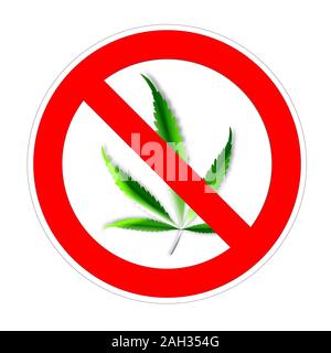 Bannière d'avertissement Pas de cannabis chanvre marijuana, non admis, symbole du haschisch interdiction interdiction rouge sign Banque D'Images