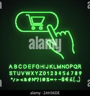 Bouton Acheter neon light icône. Signe rougeoyant avec alphabet, chiffres et symboles. Ajouter au panier. Les achats en ligne. Achat numérique. Vector isolated illustrat Illustration de Vecteur
