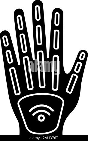 Micro-puce dans la main de l'icône de glyphe. Implant NFC. Transpondeur RFID implantée. Symbole de Silhouette. L'espace négatif. Vector illustration isolé Illustration de Vecteur