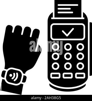 Smartwatch NFC icône glyphe. La communication en champ proche du terminal de paiement. Symbole de Silhouette. Montre-bracelet à puce. Paiement sans contact NFC smartwatch. Sw Illustration de Vecteur