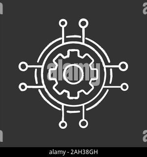 Les paramètres numériques icône Chalk. Le progrès technologique et l'innovation. Pignon. L'apprentissage automatique. Roue dentée dans les voies d'un chipset. Je tableau vecteur isolé Illustration de Vecteur