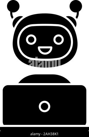 Chatbot icône glyphe. Symbole de Silhouette. Chat bot. Entité de conversation artificielle. Assistant virtuel. Service de support numérique. L'intelligence artificielle Illustration de Vecteur