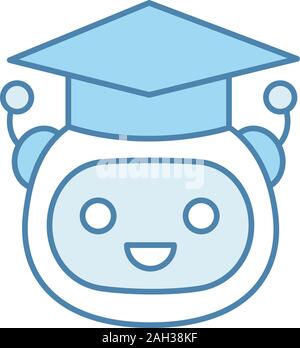 L'icône de couleur de l'apprentissage automatique. L'intelligence artificielle. Cet enseignant. Robot graduée. Chatbot. Bot en graduation hat. Vector illustration isolé Illustration de Vecteur
