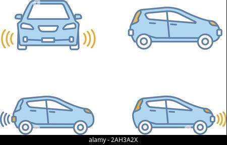 Voitures smart set d'icônes de couleur. Autos NFC. Les véhicules intelligents. La conduite de l'automobile. Les voitures autonomes. Les véhicules sans conducteur. Illustra vectorielles Illustration de Vecteur