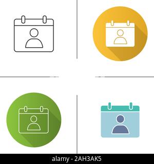 L'icône Calendrier Contact. Fixation de rendez-vous. Réunion. Date spéciale. Calendrier des anniversaires. Organisateur. Modèle plat, linéaire et de couleurs. Vec isolés Illustration de Vecteur