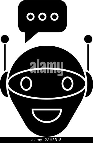 Chat bot icône glyphe. Symbole de Silhouette. Robot. Assistant virtuel. L'intelligence artificielle. L'espace négatif. Vector illustration isolé Illustration de Vecteur