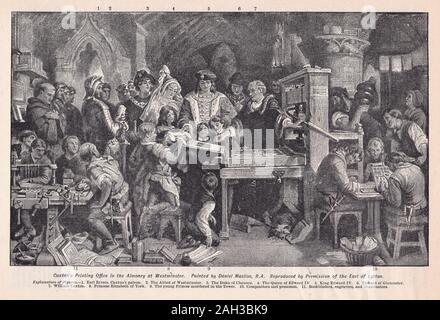 Bureau d'impression de Caxton à l'Almonry à Westminster par Daniel Maclise Banque D'Images