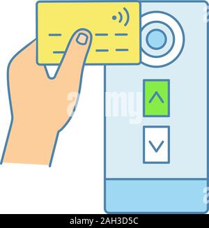 Lecteur de carte de crédit NFC l'icône de couleur. Transports publics le paiement NFC. La communication en champ proche. La RFID contrôle d'accès ascenseur porte carte. Mauvais vecteur isolé Illustration de Vecteur