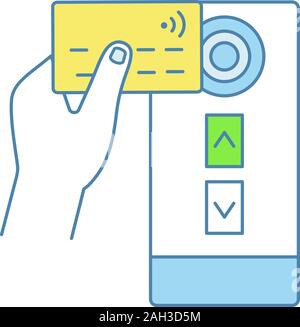 Lecteur de carte de crédit NFC l'icône de couleur. Transports publics le paiement NFC. La communication en champ proche. La RFID contrôle d'accès ascenseur porte carte. Mauvais vecteur isolé Illustration de Vecteur