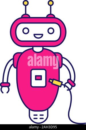 Chatbot icône couleur avec câble USB. Talkbot avec port USB se branche au câble. Robot moderne. Assistant virtuel. Aide en ligne. Vector illustration isolé Illustration de Vecteur